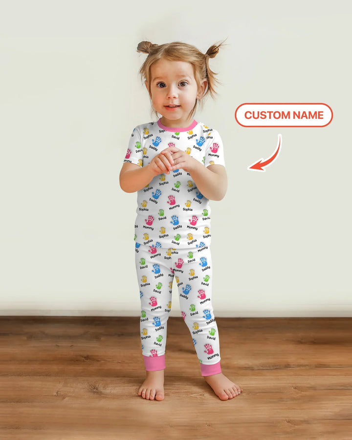 First Mother Day - Handprints Bamboo Two Piece Short Sleeve Pajama Set