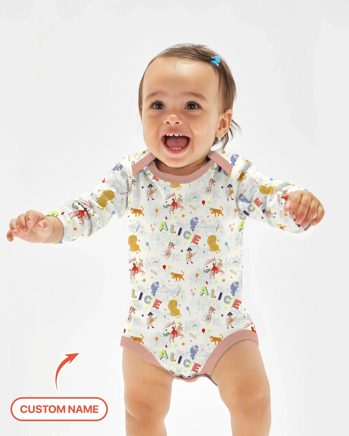 Custom Name Circus Toile Bamboo Bodysuit