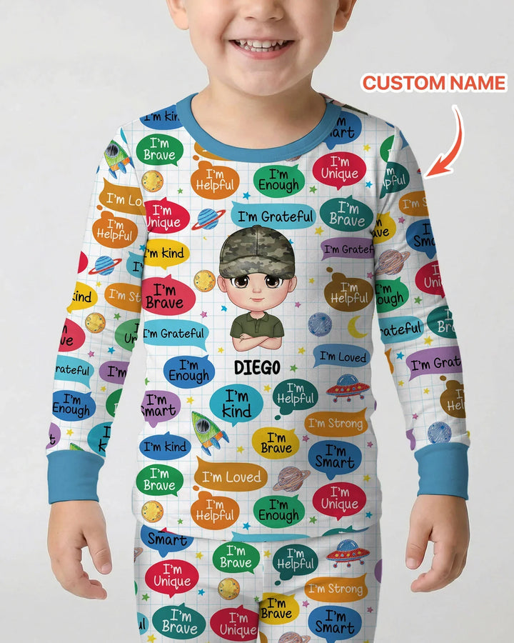 Personalized I'm Kind I'm Brave Bamboo Two Piece Long Sleeve Pajama Set