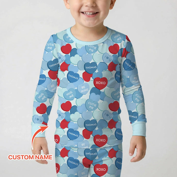 Valentine Candy Crush Family Matching Bamboo Two Piece Long Sleeve Pajama Set