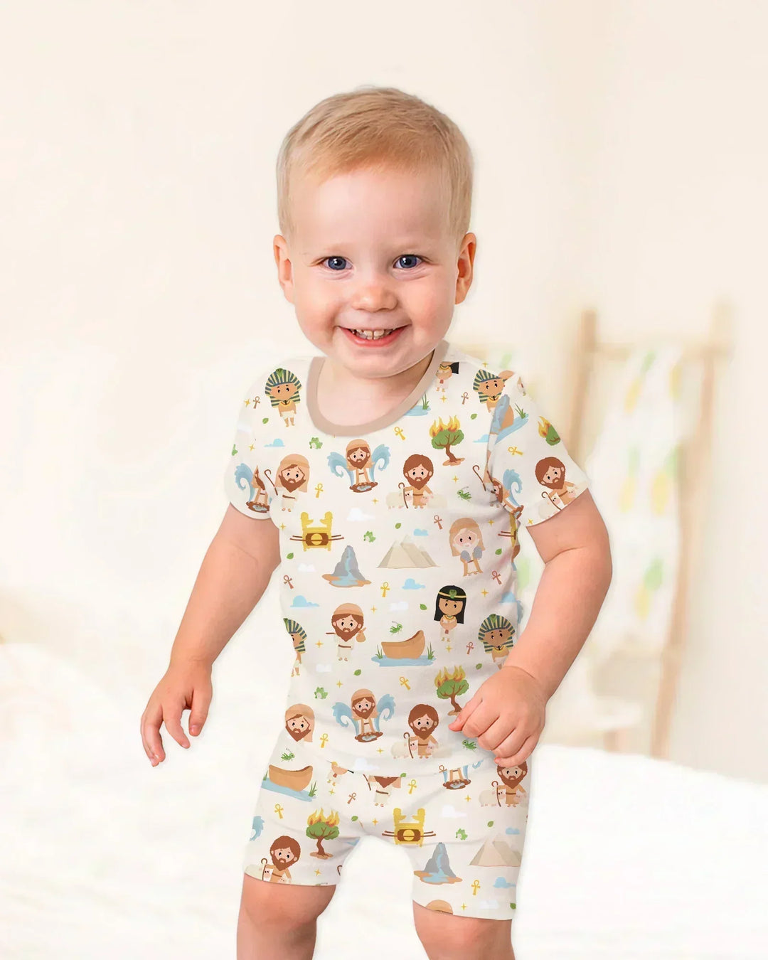Moses Story Bamboo Two Piece Short Sleeve Shorts Pajama Set