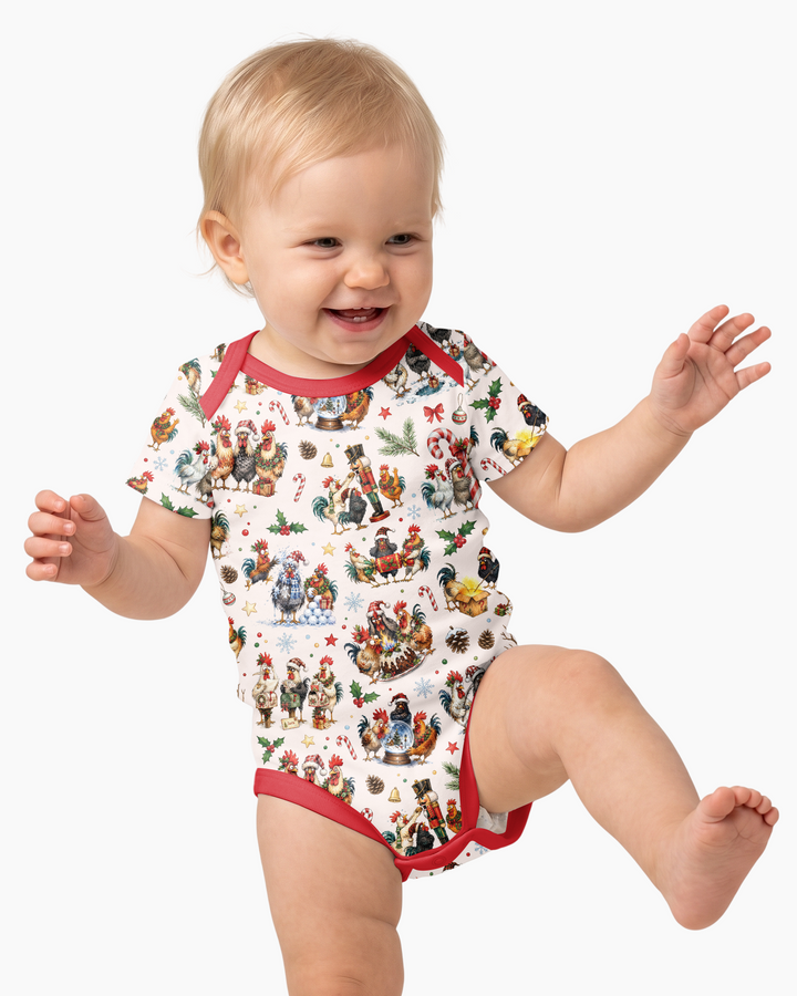 Funny Roosters On Christmas Bamboo Bodysuit