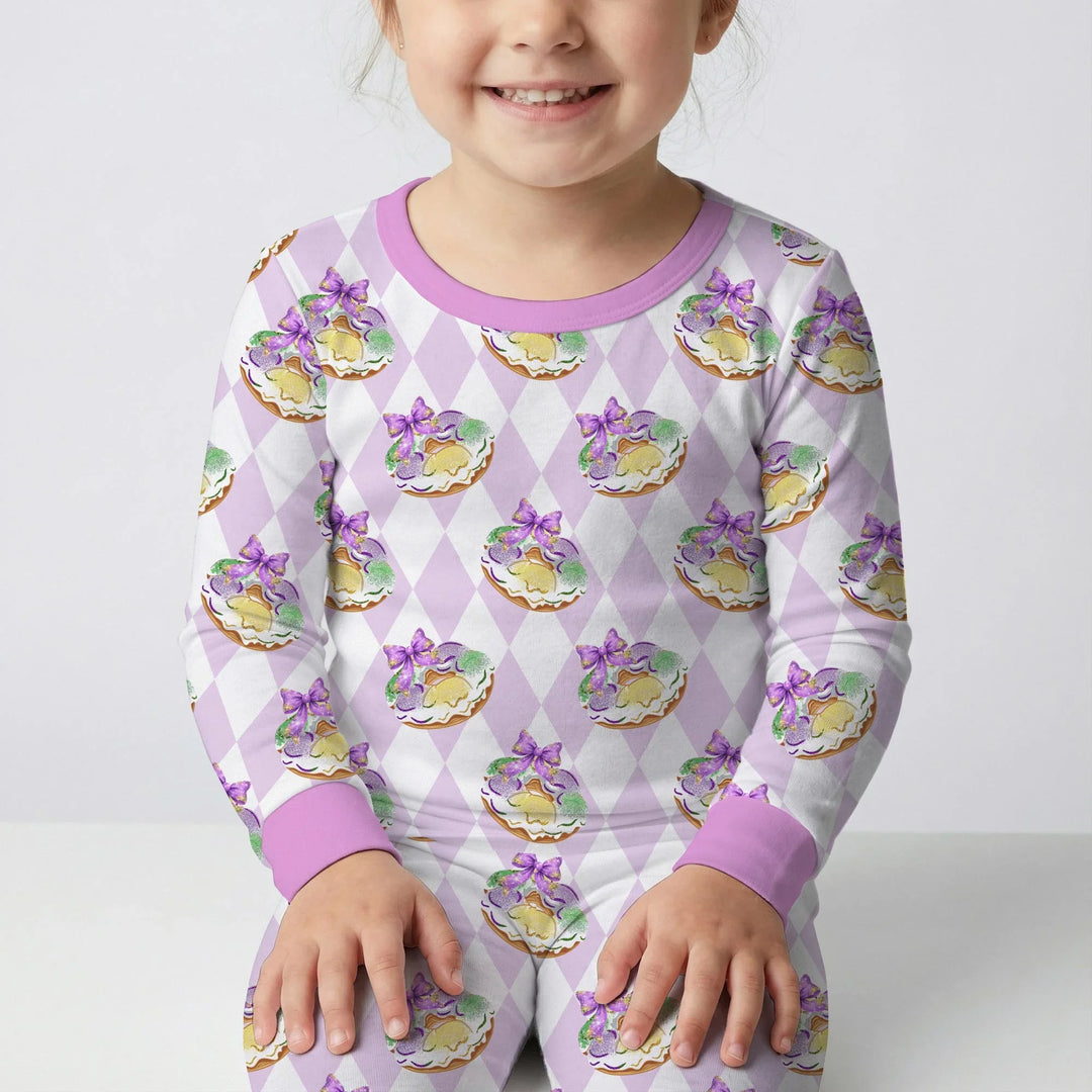 Mardi Gras Donut Bamboo Two Piece Long Sleeve Pajama Set