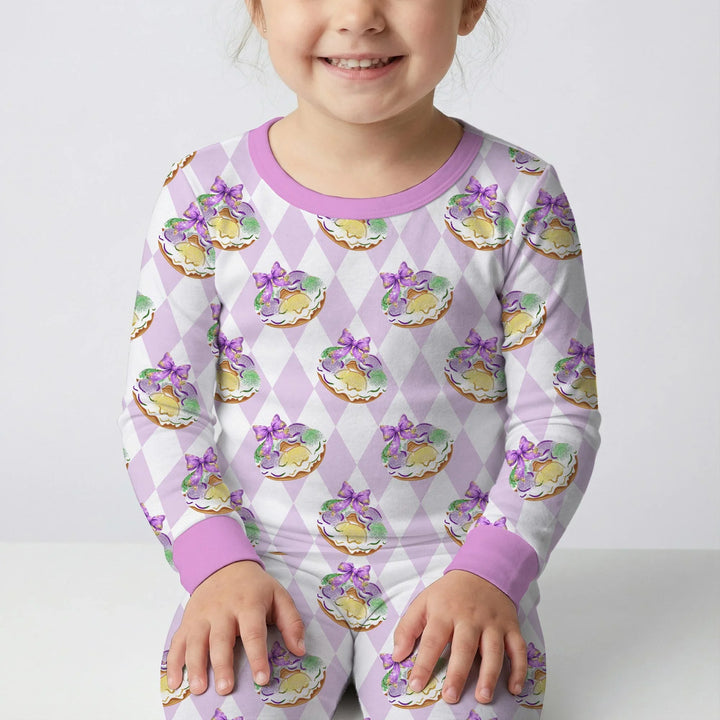 Mardi Gras Donut Bamboo Two Piece Long Sleeve Pajama Set