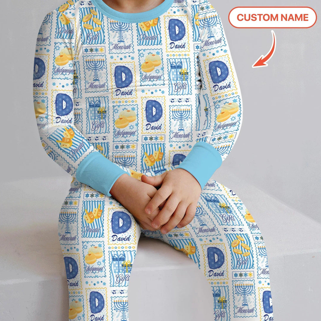 Light of Hanukkah Custom Name Bamboo Two Piece Long Sleeve Pajama Set