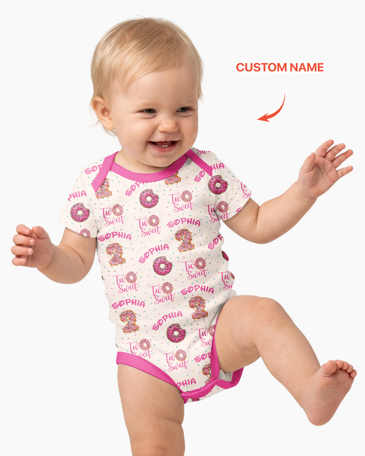 Custom Name Two Sweet Donut Bamboo Bodysuit