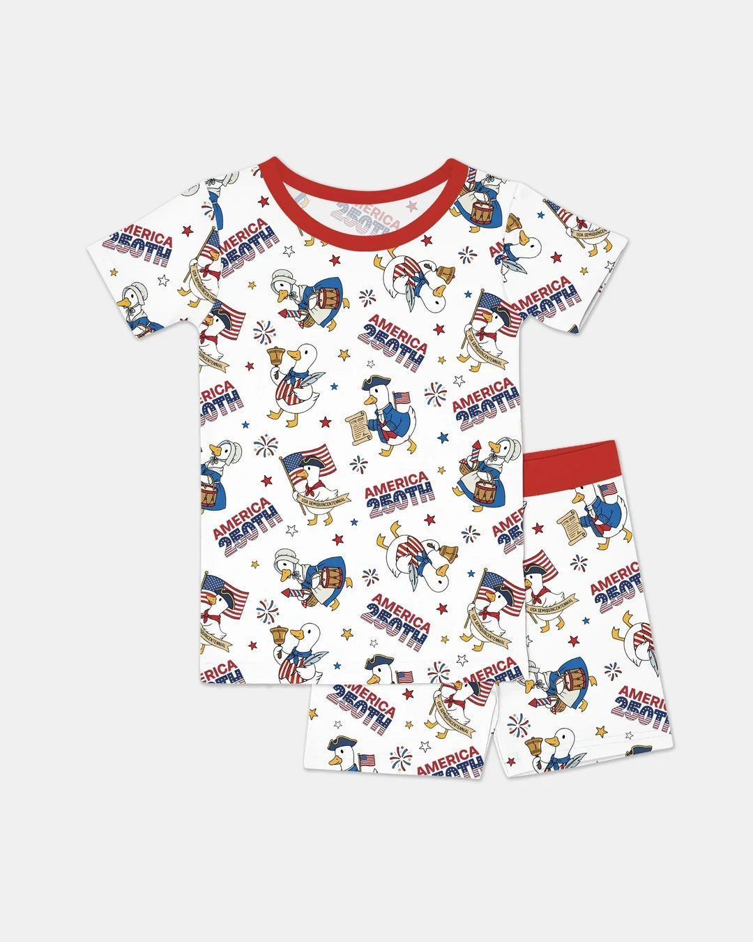 Patriotic Goose Celebrating 250 Years Bamboo Two Piece Short Sleeve Shorts Pajama Set
