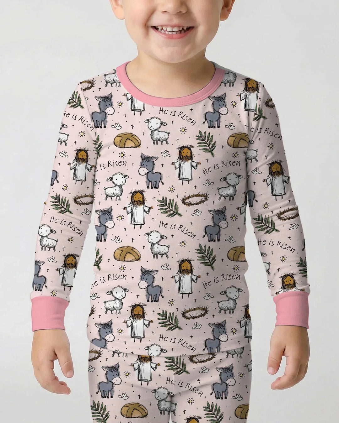 He Is Risen Easter Family Matching Bamboo Two Piece Long Sleeve Pajama Set