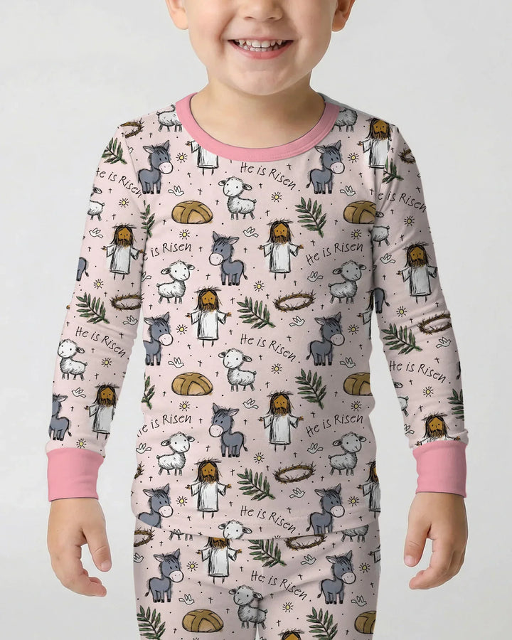 He Is Risen Easter Family Matching Bamboo Two Piece Long Sleeve Pajama Set