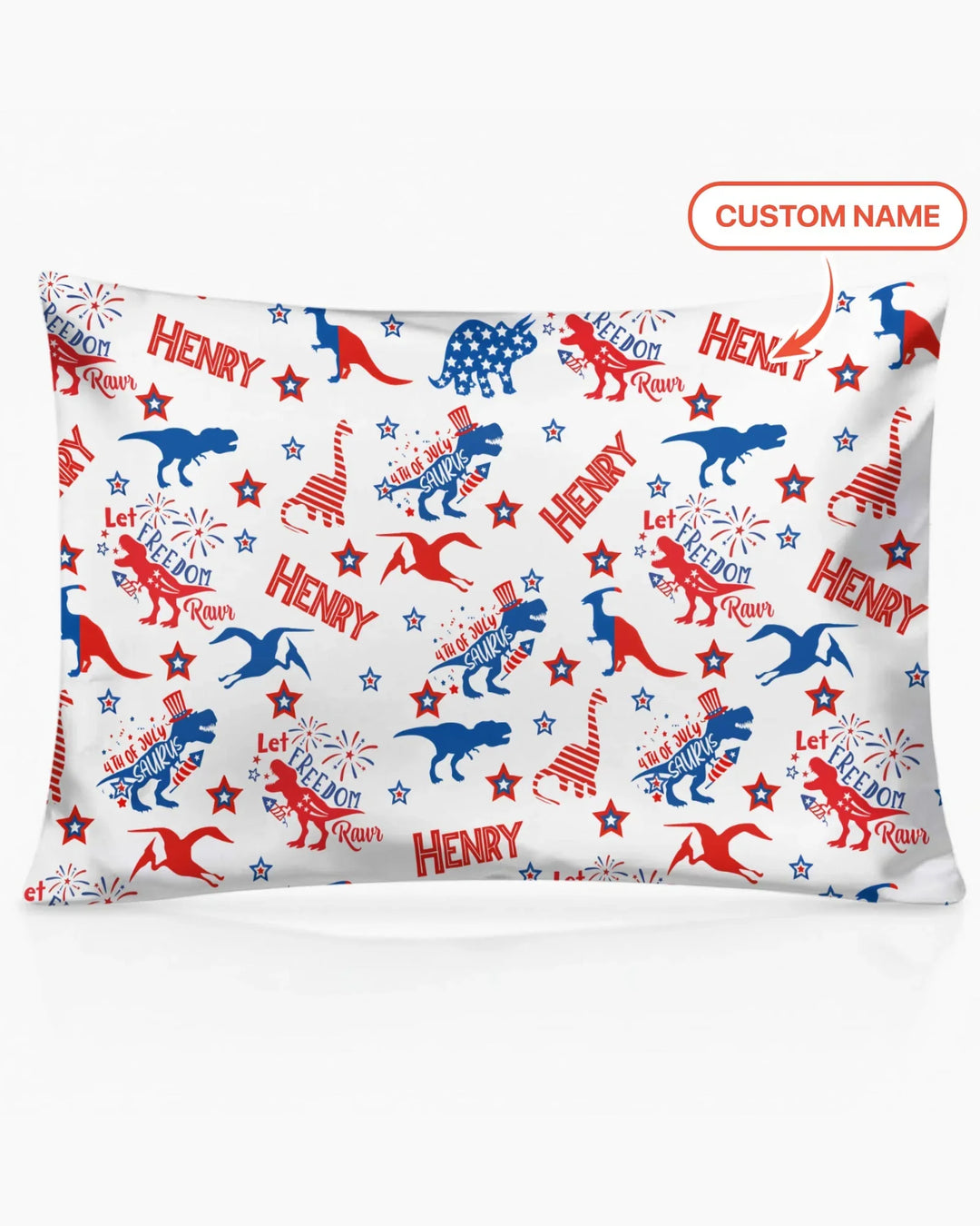 Custom Name Patriotic Dinosaur Bamboo Pillow Case