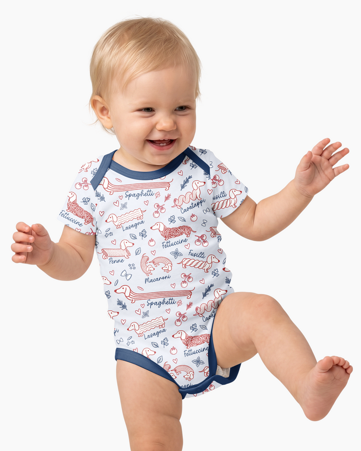 Funny Dachshund Pasta Pups Bamboo Bodysuit