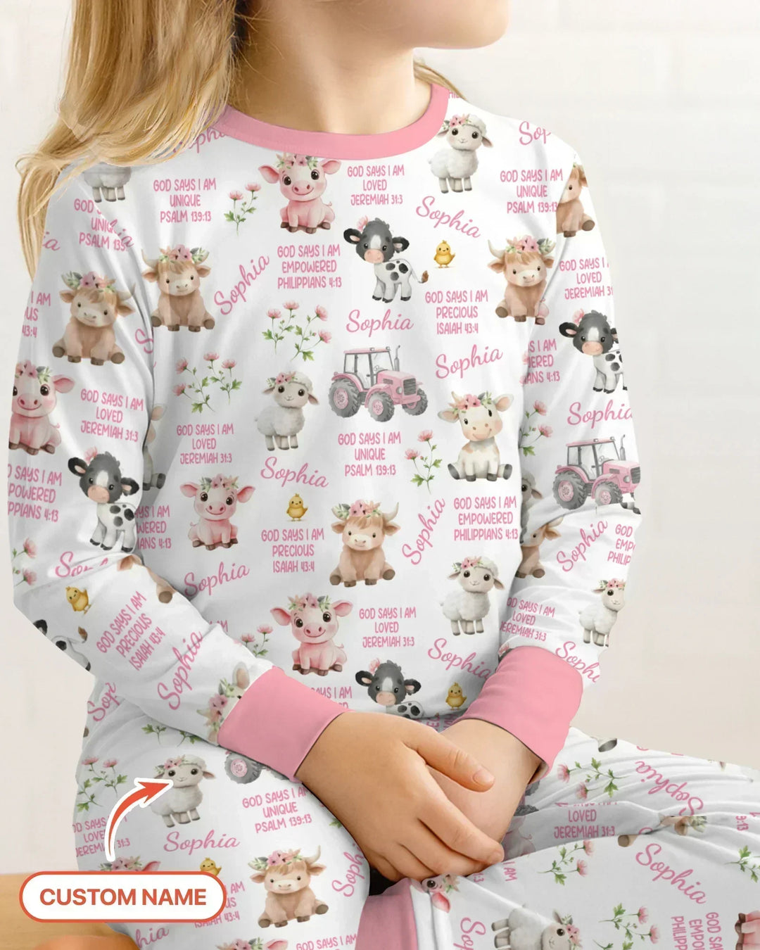 Custom Name God Says I Am Farm Animals Bamboo Two Piece Long Sleeve Pajama Set