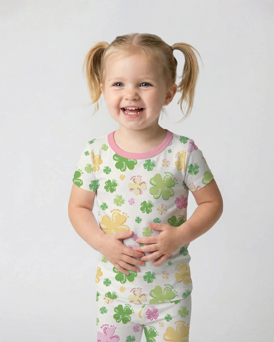 Shamrocks Print St. Patrick's Day Bamboo Two Piece Short Sleeve Pajama Set