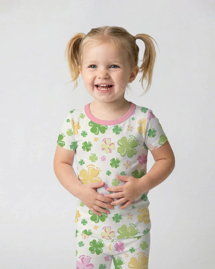 Shamrocks Print St. Patrick's Day Bamboo Two Piece Short Sleeve Pajama Set