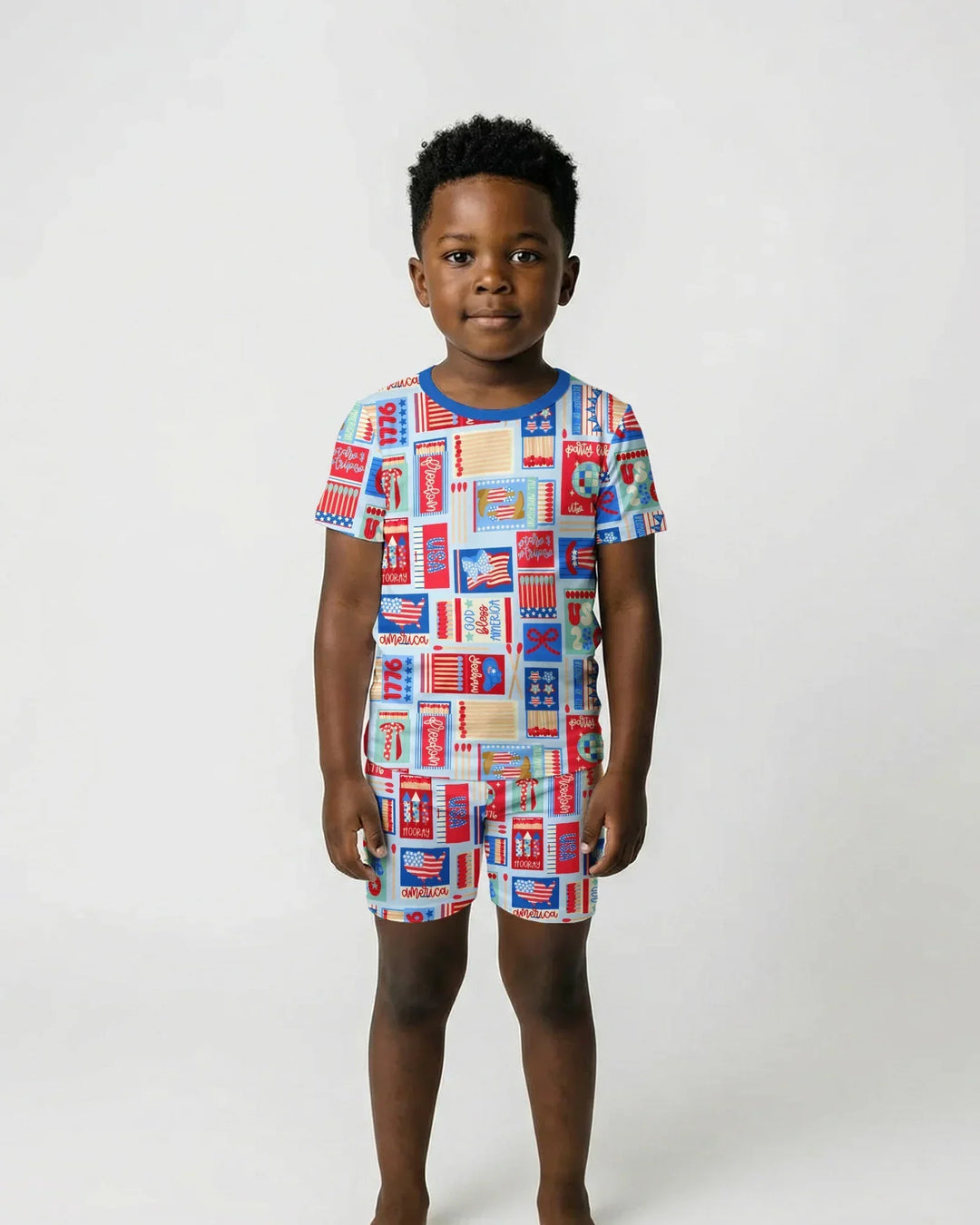 Patriotic Matchbox Family Matching Bamboo Two Piece Short Sleeve Shorts Pajama Set
