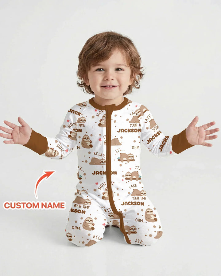 Custom Name Cute Sloth Bamboo Convertible Zippy