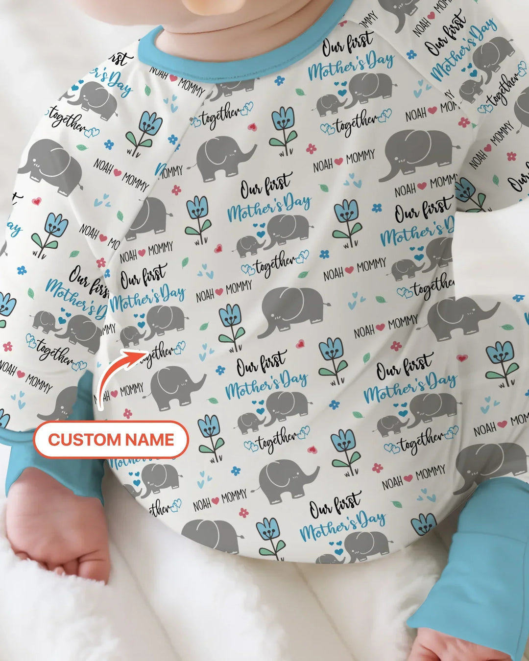 Custom Name Elephant Our First Mother's Day Bamboo Convertible Zippy