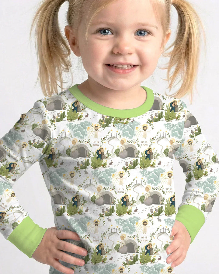 Matthew 28:1–8 He Is Risen Bamboo Two Piece Long Sleeve Pajama Set