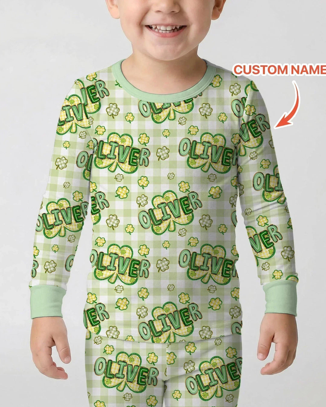 Lucky Shamrock Custom Name Bamboo Two Piece Long Sleeve Pajama Set