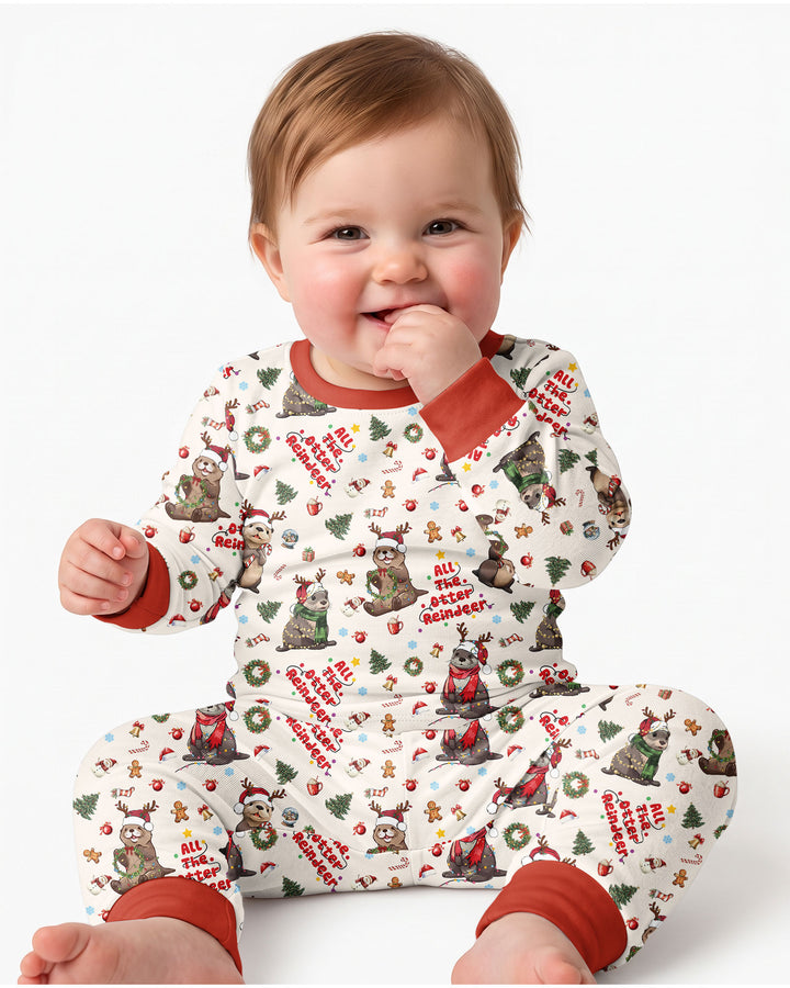 All The Otter Reindeer Bamboo Two Piece Long Sleeve Pajama Set