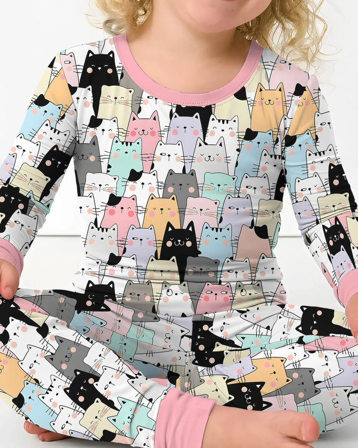 Purrfect Crowd Bamboo Two Piece Long Sleeve Pajama Set