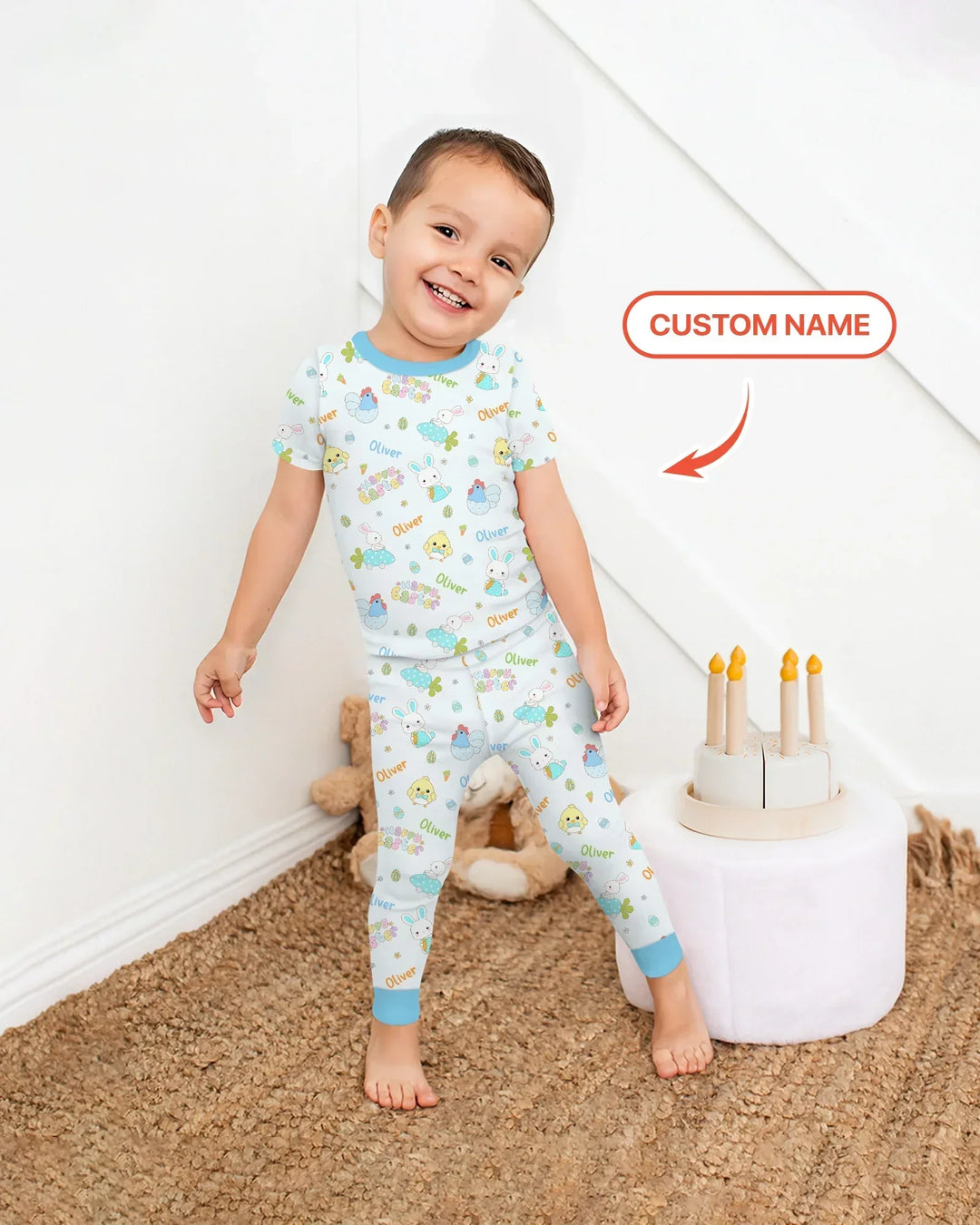 Custom name Happy Easter Bamboo Two Piece Short Sleeve Pajama Set