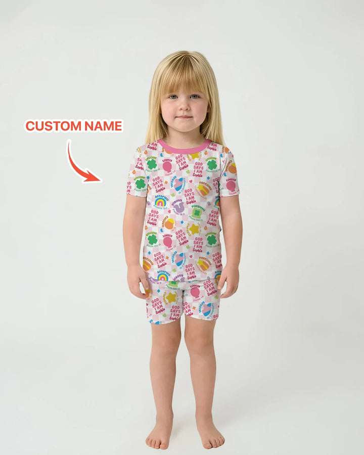 God Says I Am St. Patrick’s Day Custom Name Family Matching Bamboo Two Piece Short Sleeve Shorts Pajama Set