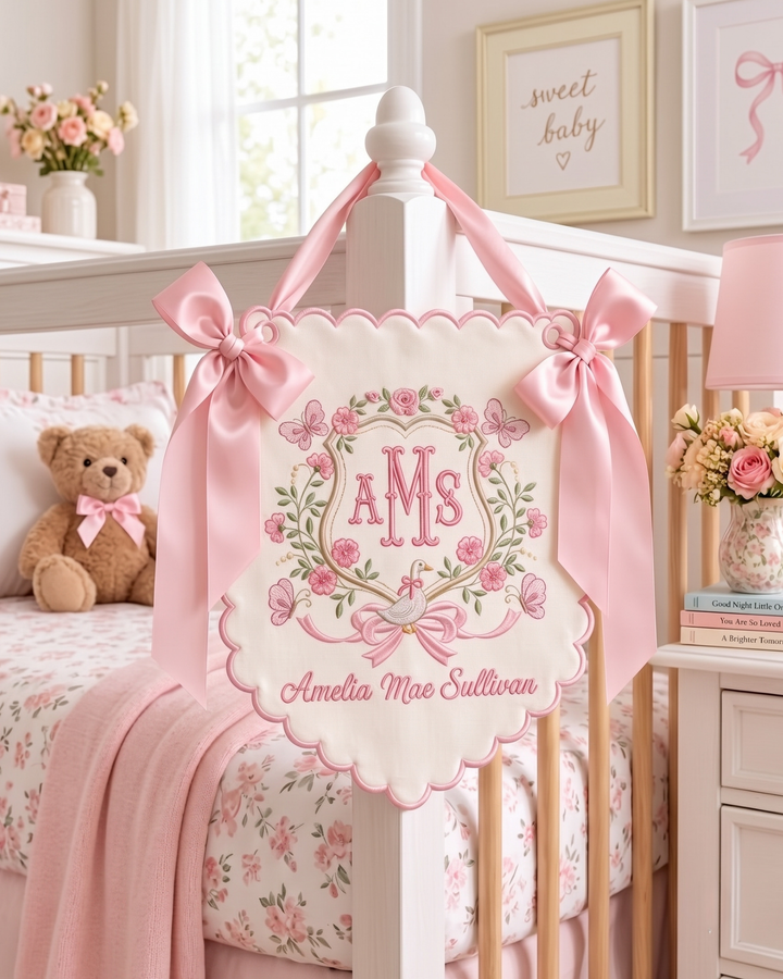 Sweet Garden Duckling Personalized Embroidered Baby Name Banner
