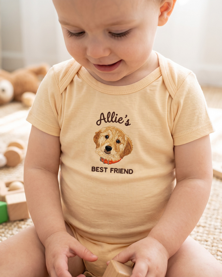 Personalized Little Best Friend Embroidered Bamboo Bodysuit