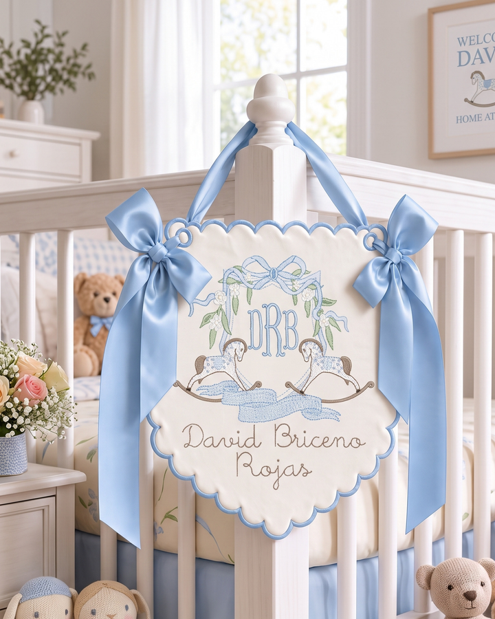 Little Prince Rocking Horse Personalized Embroidered Baby Name Banner