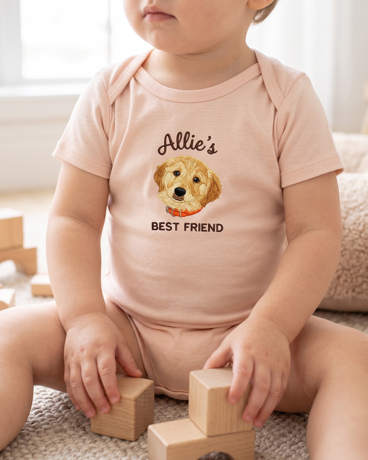 Personalized Little Best Friend Embroidered Bamboo Bodysuit