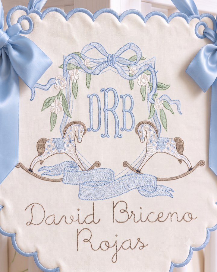 Little Prince Rocking Horse Personalized Embroidered Baby Name Banner