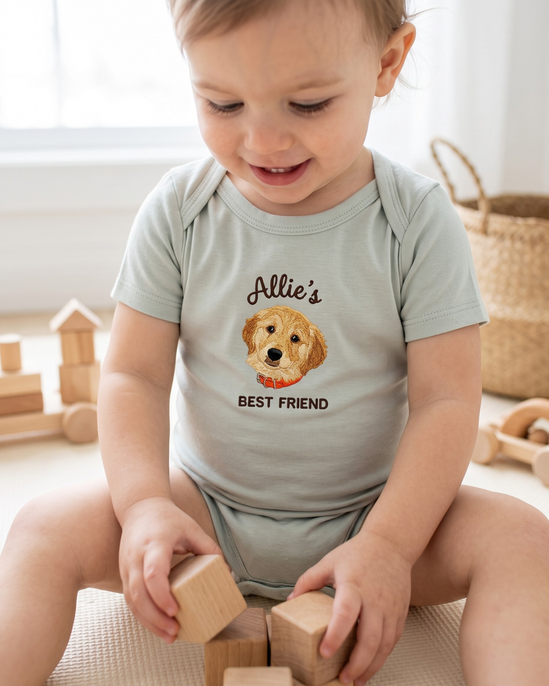 Personalized Little Best Friend Embroidered Bamboo Bodysuit