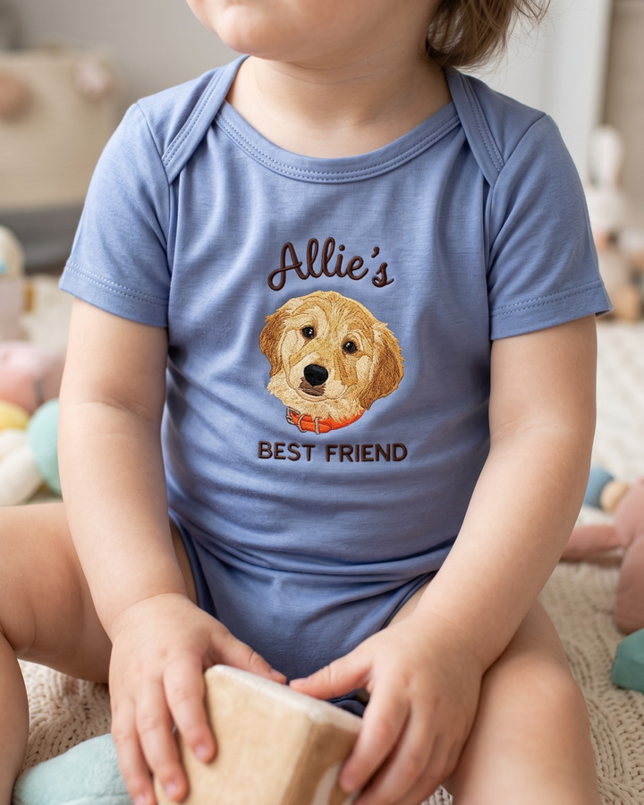 Personalized Little Best Friend Embroidered Bamboo Bodysuit