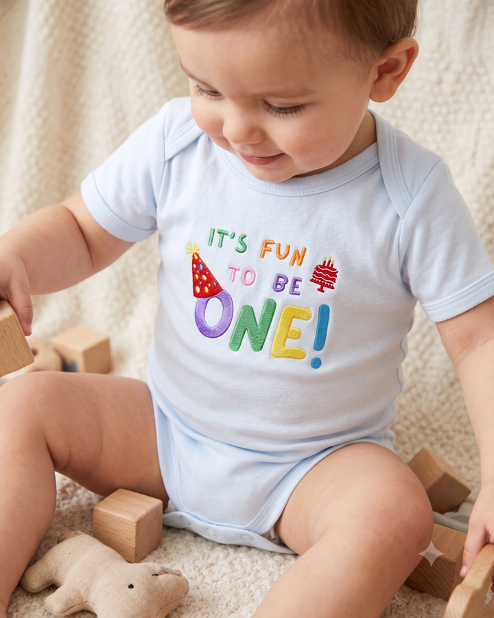 Custom Name It's Fun To Be One Applique Embroidered Bamboo Bodysuit
