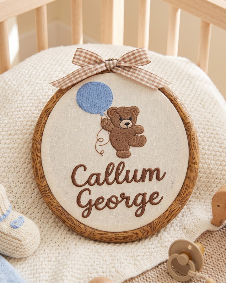 Little Bear With Balloon Custom Hoop
