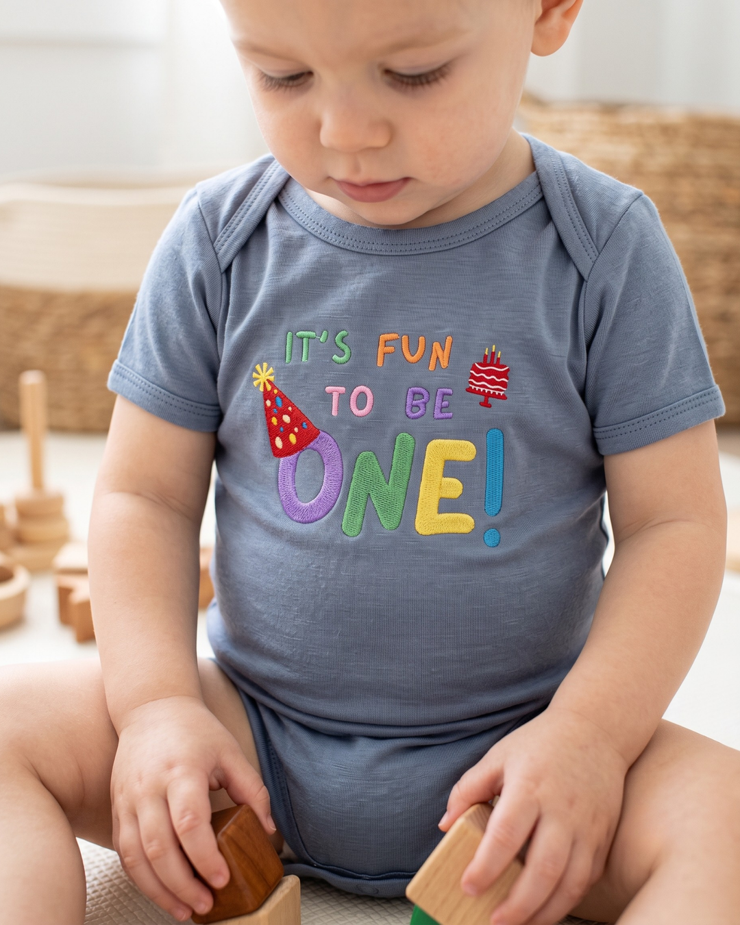 Custom Name It's Fun To Be One Applique Embroidered Bamboo Bodysuit
