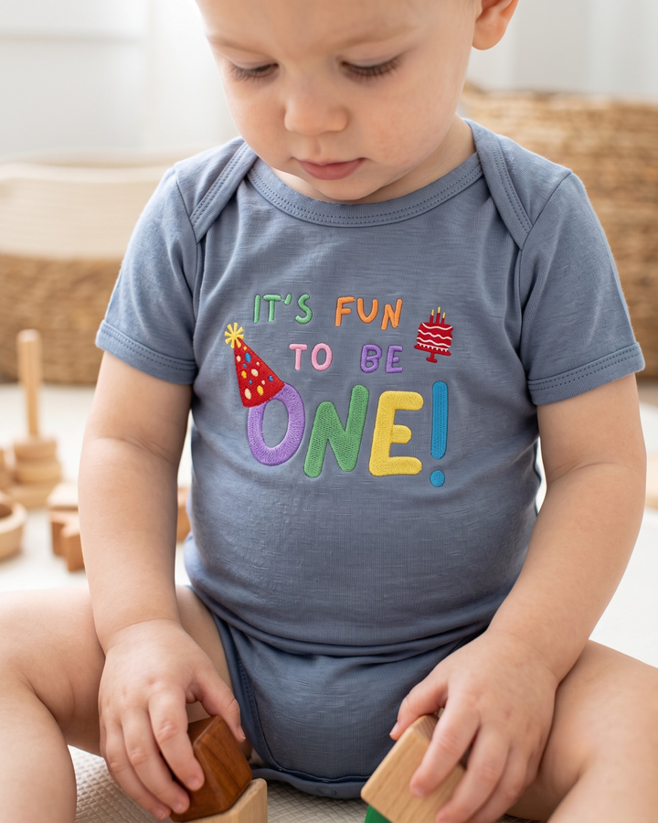 Custom Name It's Fun To Be One Applique Embroidered Bamboo Bodysuit