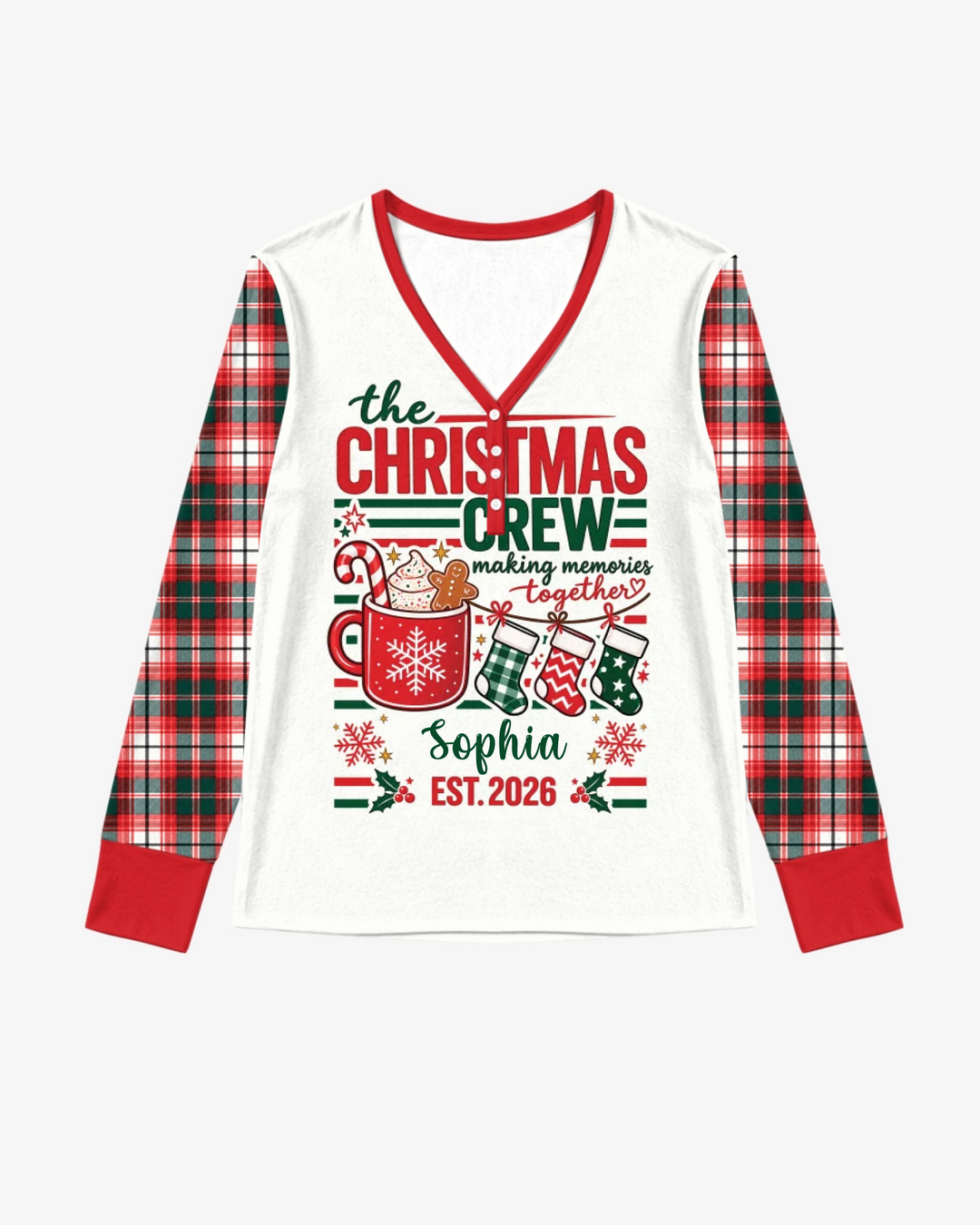 The Christmas Crew Custom Name Bamboo Women Pajama Set
