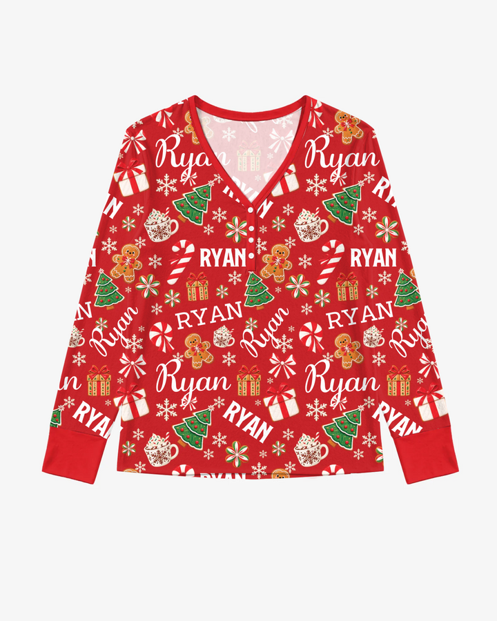 Merry Christmas Custom Name Bamboo Women Pajama Set