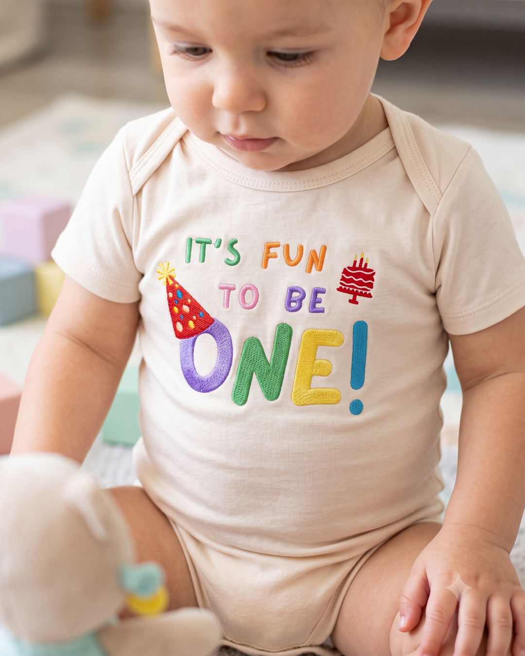 Custom Name It's Fun To Be One Applique Embroidered Bamboo Bodysuit