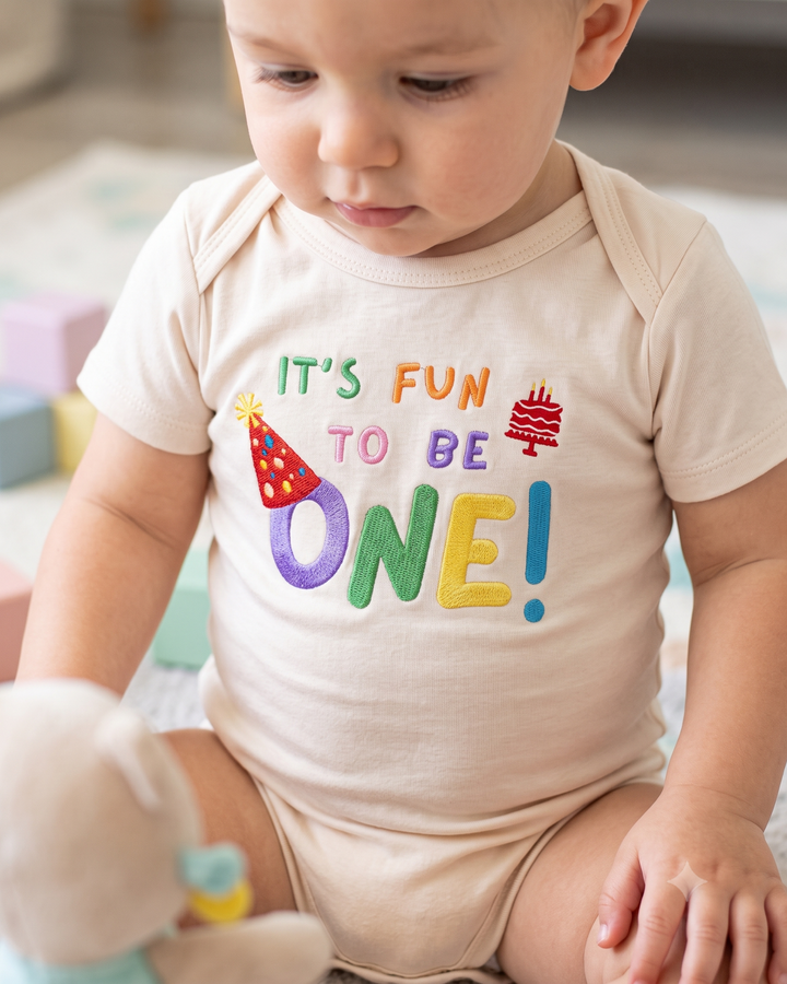 Custom Name It's Fun To Be One Applique Embroidered Bamboo Bodysuit