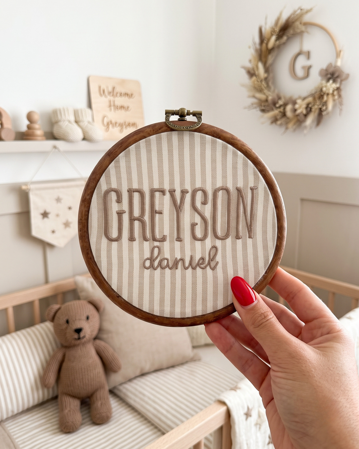 Minimalist Baby Name For Boy Embroidered Custom Hoop