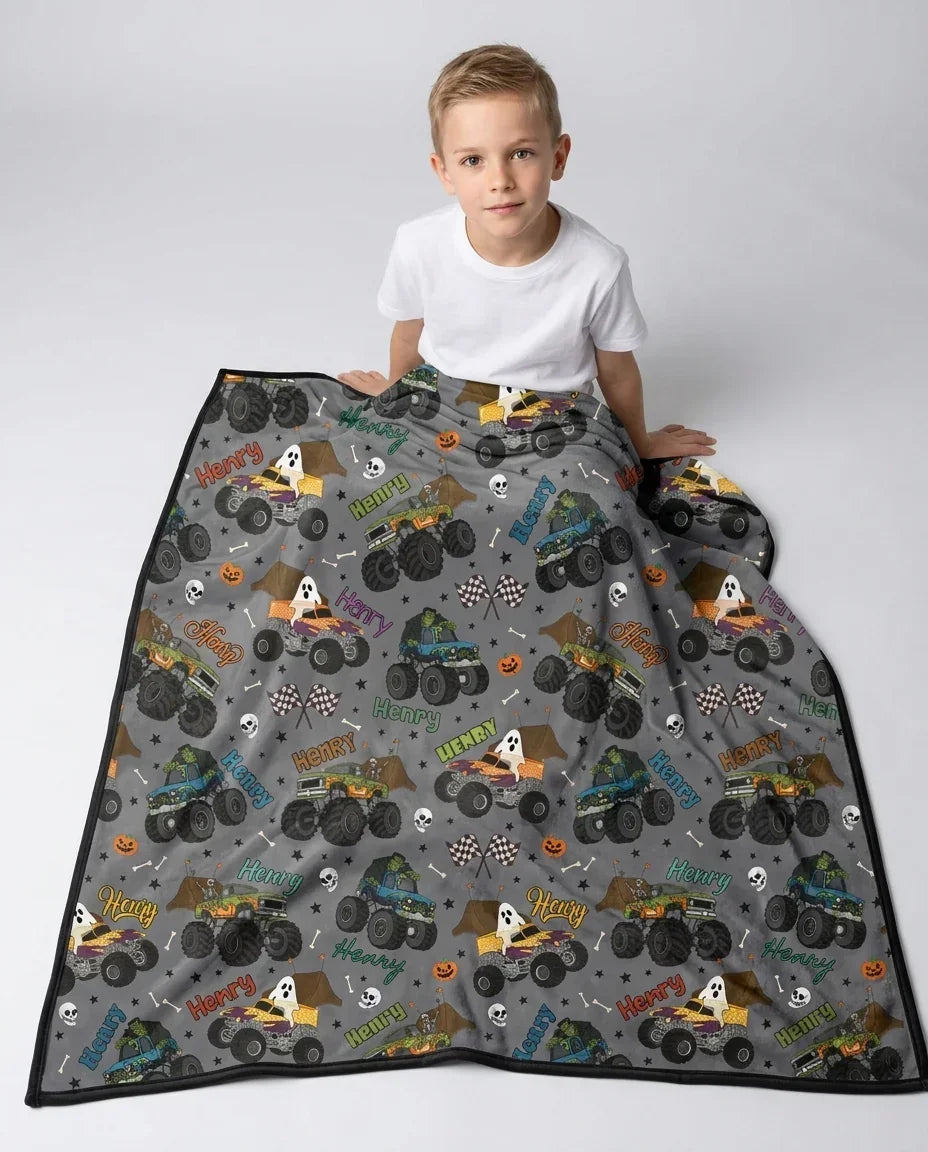 Custom Name Halloween Creepy Crusher Family Matching Bamboo Blanket