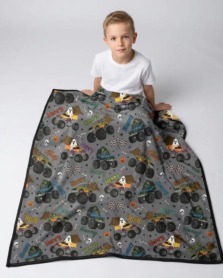 Custom Name Halloween Creepy Crusher Family Matching Bamboo Blanket