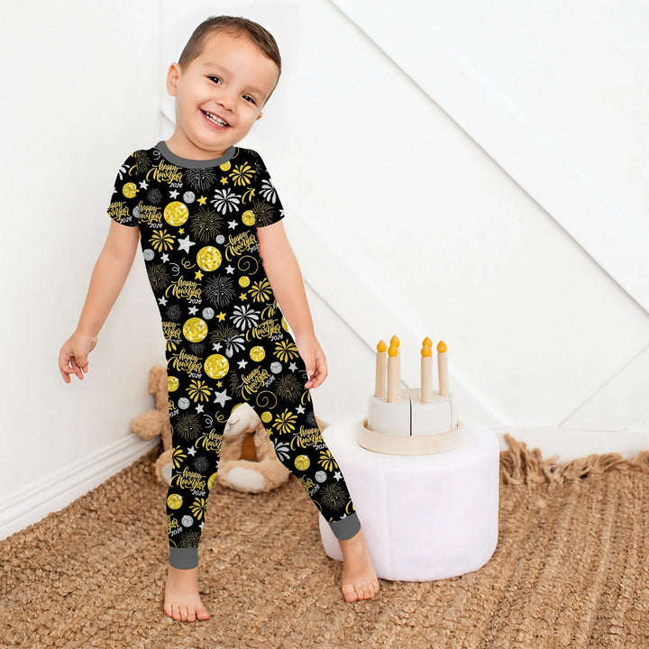 New Year's Eve Celebration Bamboo Two Piece Short Sleeve Pajama Set