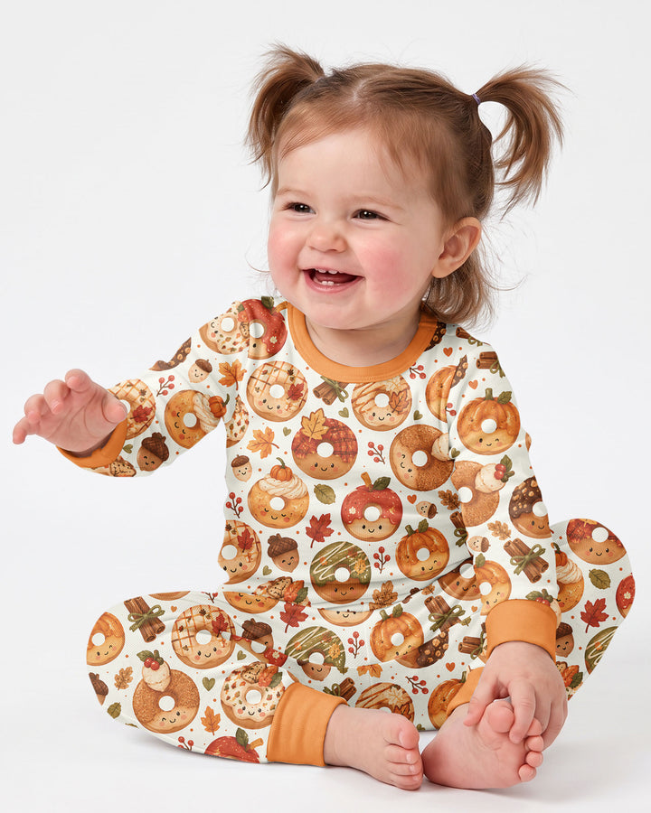 Cute Fall Donut Bamboo Two Piece Long Sleeve Pajama Set