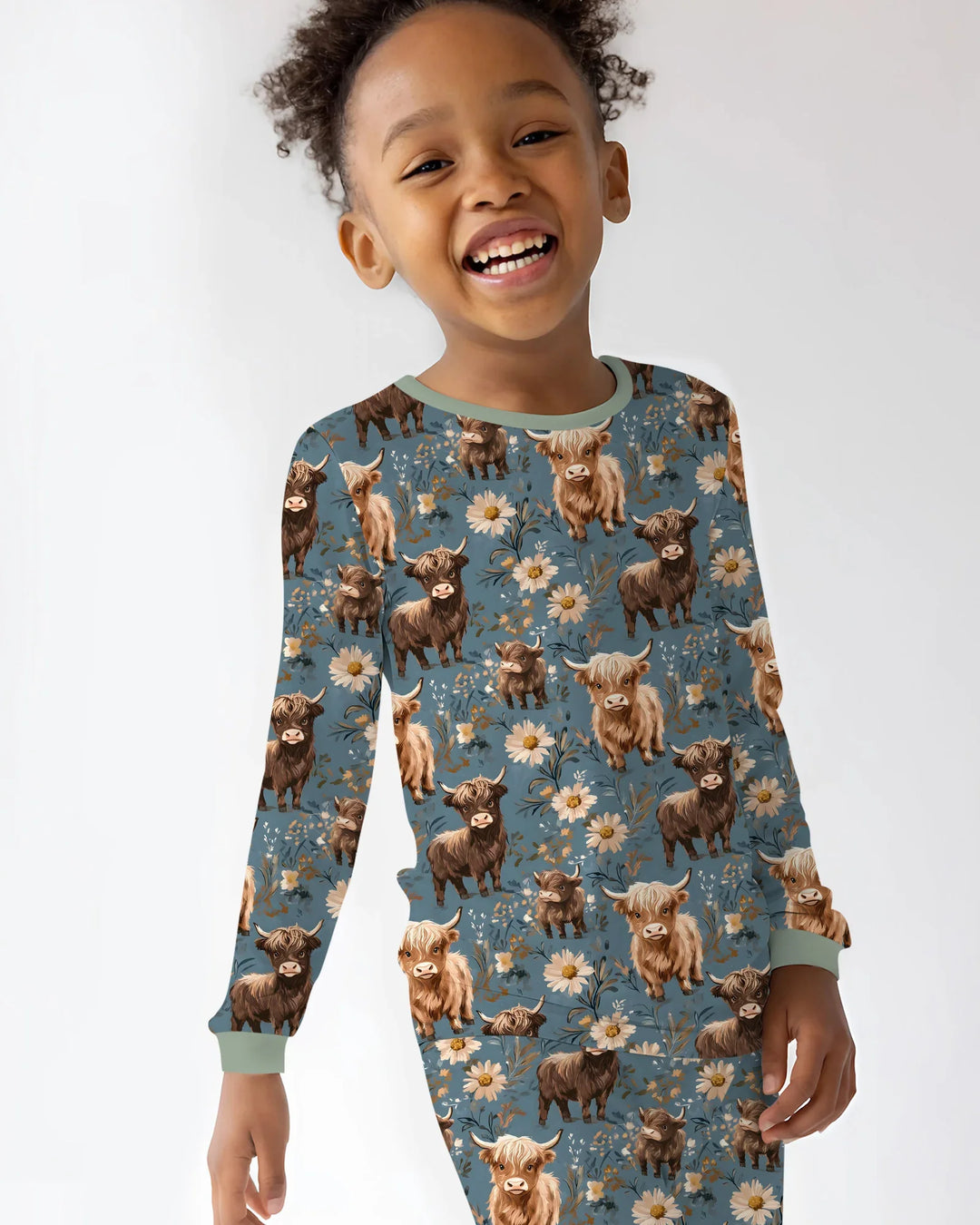 Majestic Highland Cows Family Matching Bamboo Two Piece Long Sleeve Pajama Set