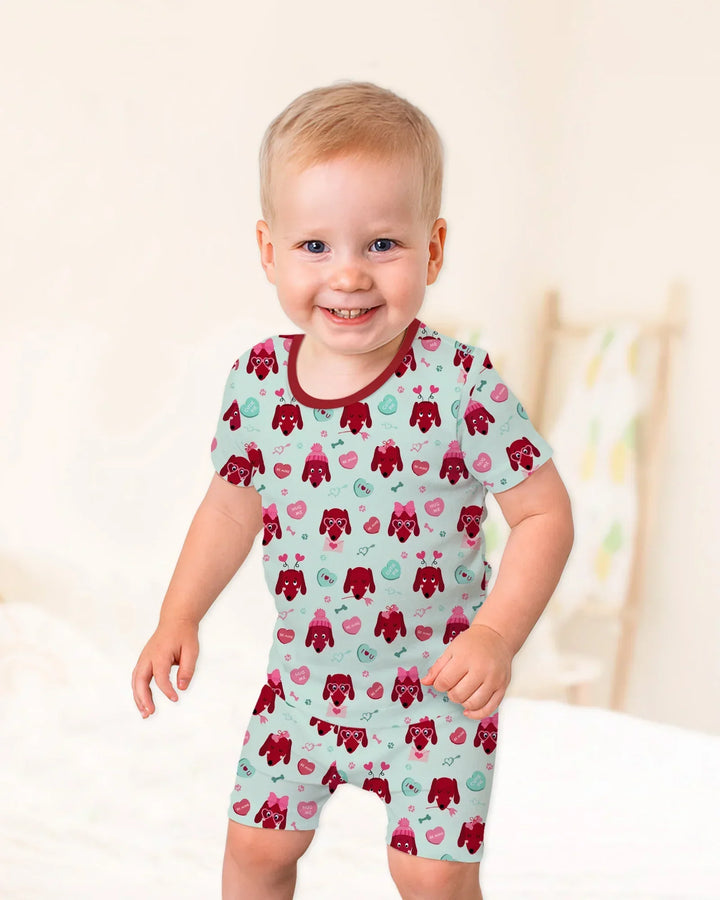 Dachshund Is My Valentine Bamboo Two Piece Short Sleeve Shorts Pajama Set