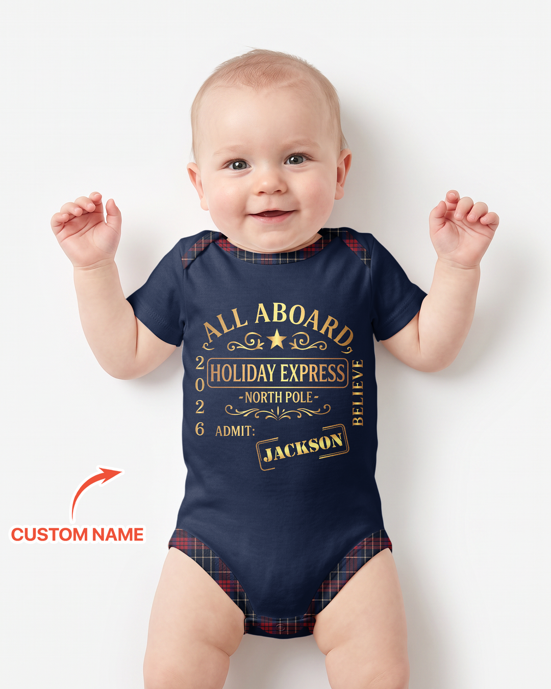 Custom Name North Pole Plaid Bamboo Bodysuit